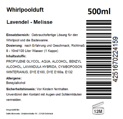 Whirlpoolduft 500 ml Etikett Lavendel -Melisse