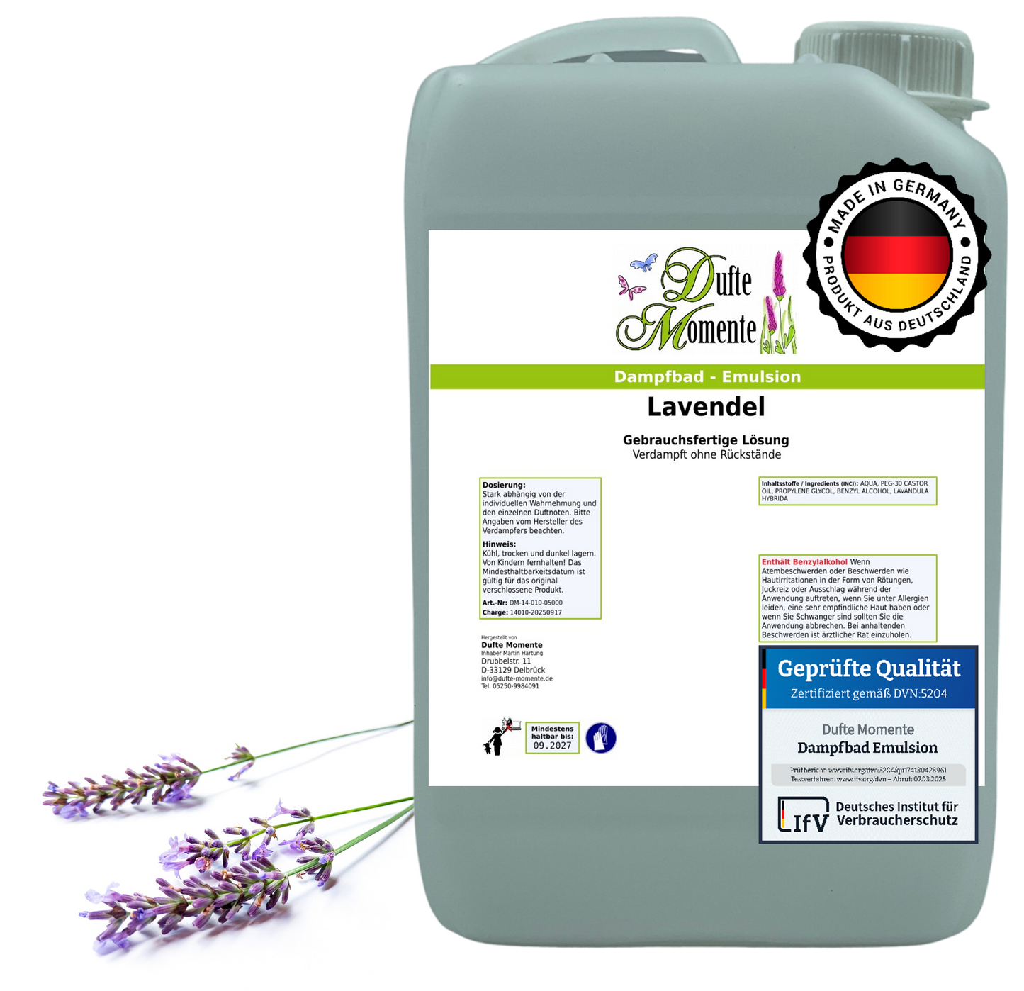 Dampfbad-Emulsion Lavendel | Gebrauchsfertig & DVN-Zertifiziert für Dein Home-Spa | 3L, 5L, 10L