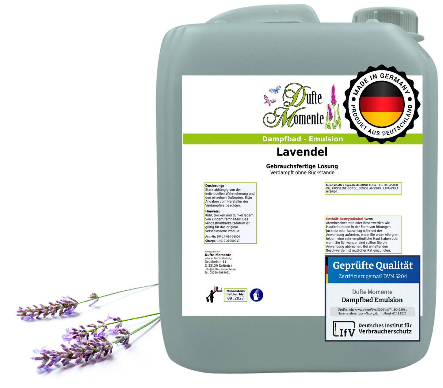 Dampfbad-Emulsion Lavendel | Gebrauchsfertig & DVN-Zertifiziert für Dein Home-Spa | 3L, 5L, 10L