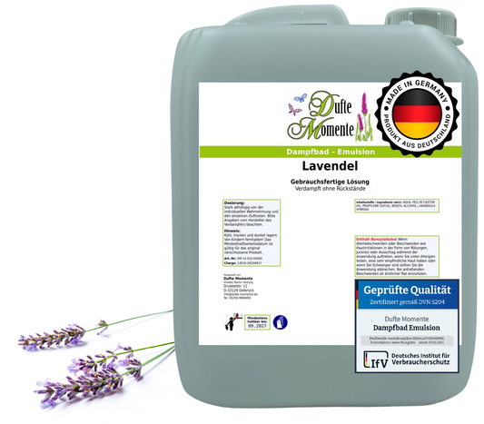 Dampfbad-Emulsion Lavendel | Gebrauchsfertig & DVN-Zertifiziert für Dein Home-Spa | 3L, 5L, 10L