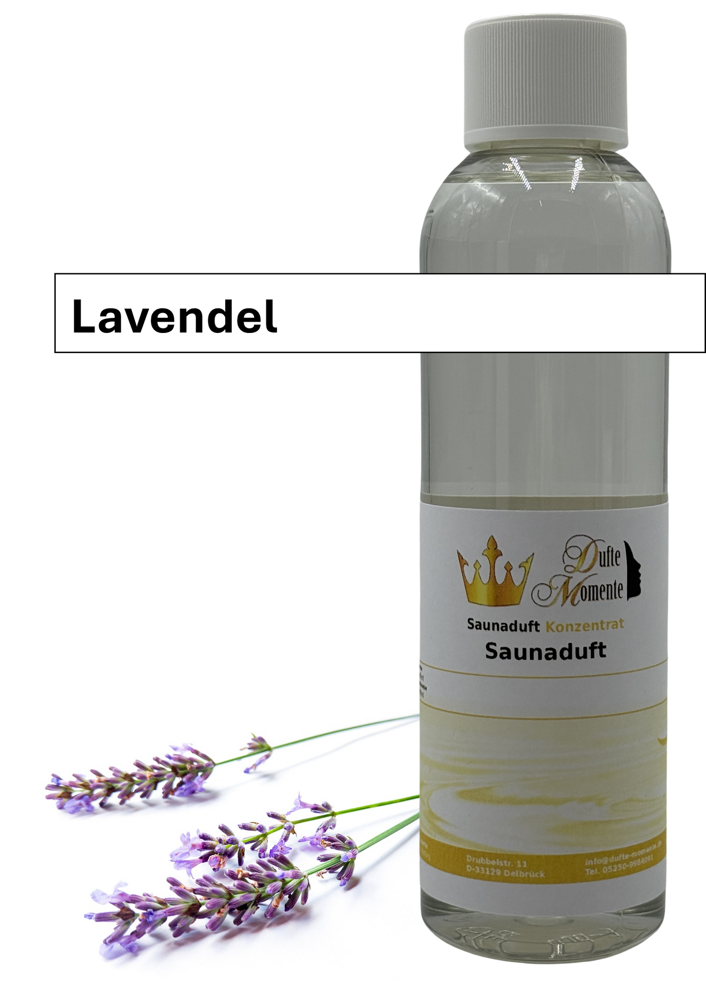 Saunaaufguss lavendel in 250ml Flasche mit Duftbanner