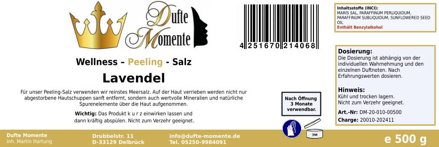 Lavendel - 500g Salz Körperpeeling, mit BIO-Meersalz