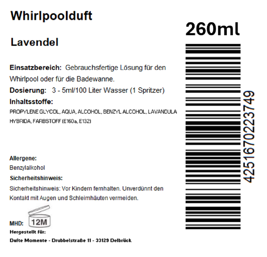 Whirlpoolduft 260 ml Etikett Lavendel