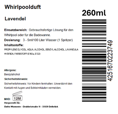 Whirlpoolduft 260 ml Etikett Lavendel