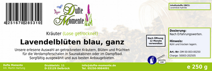 Getrocknete Kräuter Etikett 250g ganze Lavendelblüten, blau