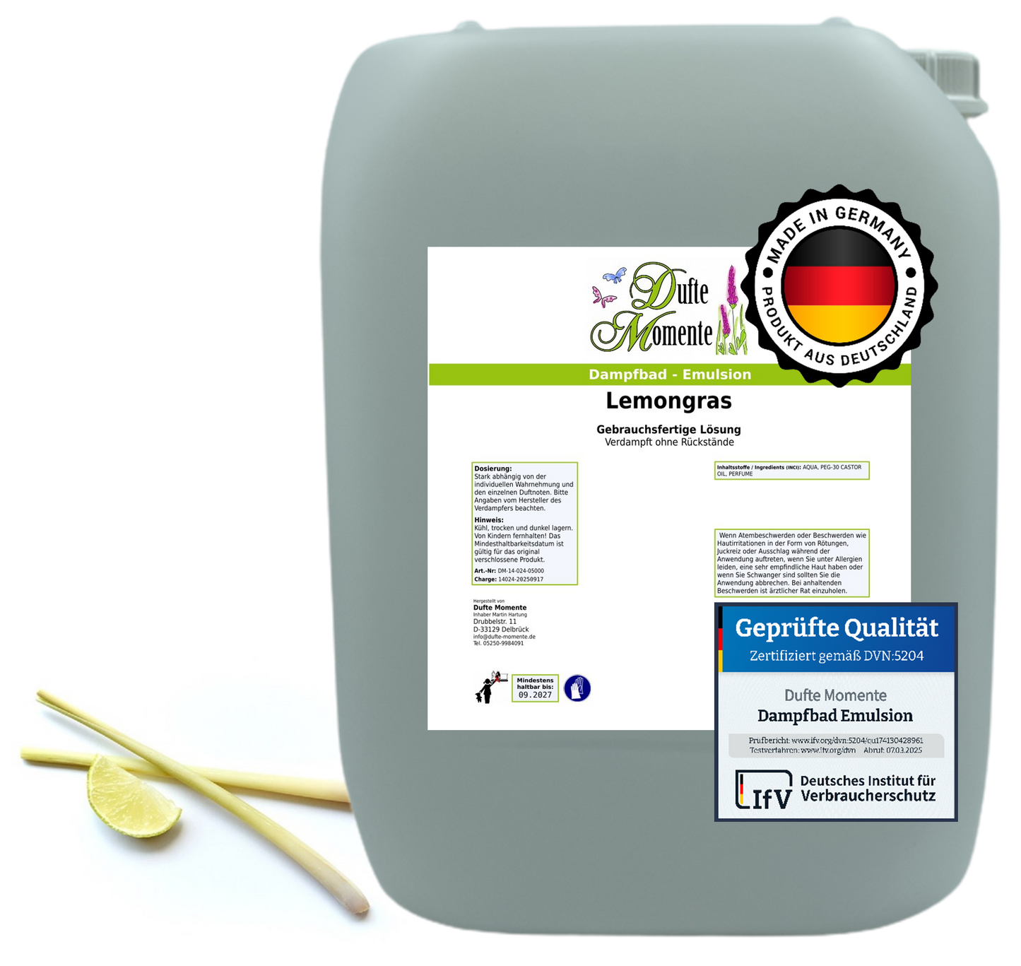 Dampfbad-Emulsion Lemongras | Gebrauchsfertig & DVN-Zertifiziert für Dein Home-Spa | 3L, 5L, 10L