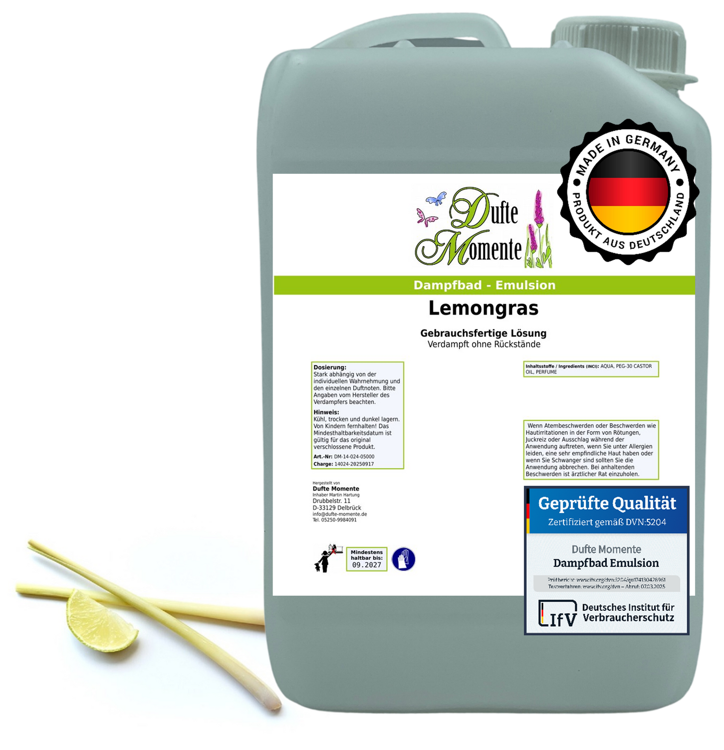 Dampfbad-Emulsion Lemongras | Gebrauchsfertig & DVN-Zertifiziert für Dein Home-Spa | 3L, 5L, 10L