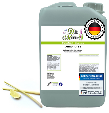 Dampfbad-Emulsion Lemongras | Gebrauchsfertig & DVN-Zertifiziert für Dein Home-Spa | 3L, 5L, 10L