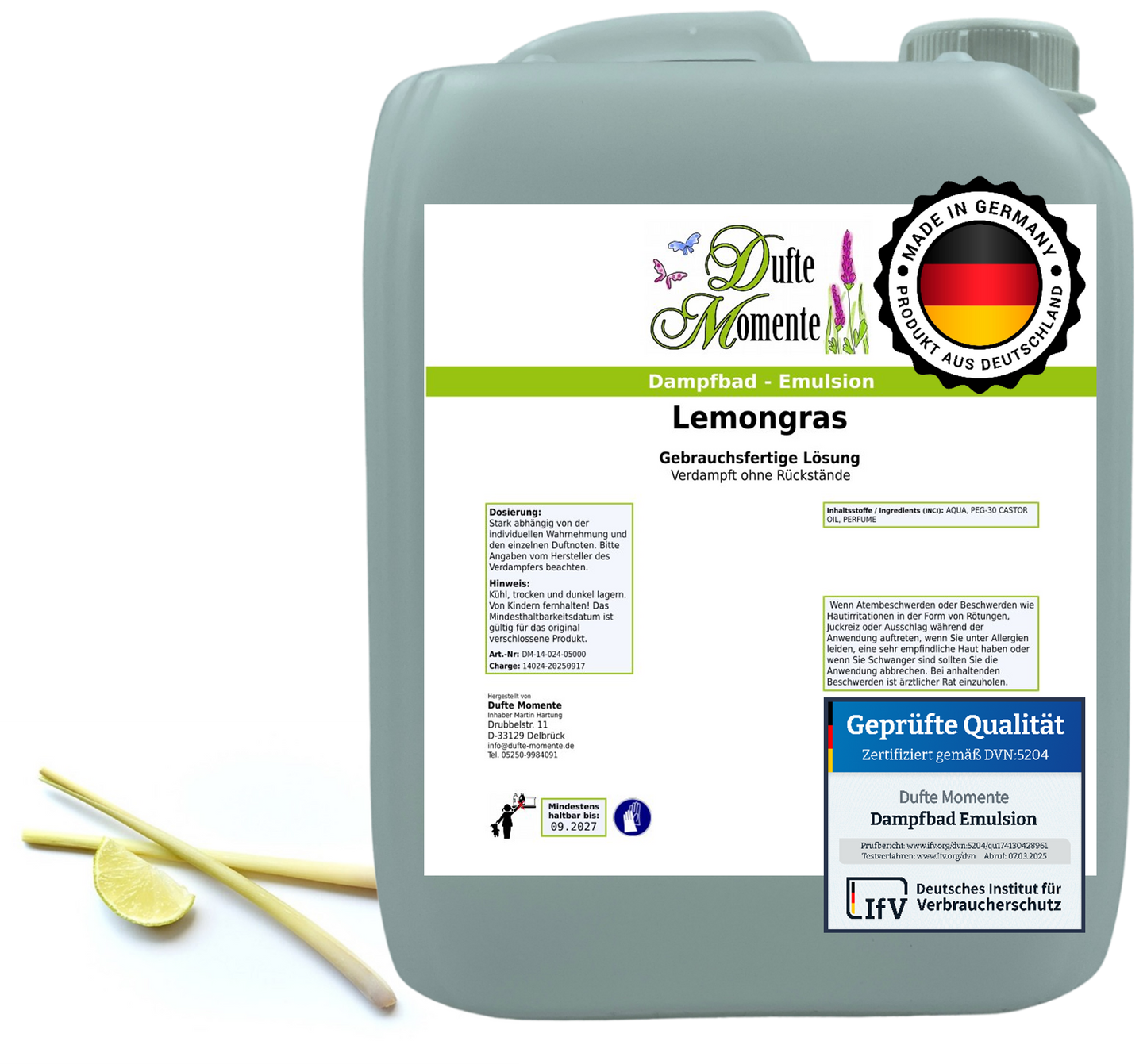 Dampfbad-Emulsion Lemongras | Gebrauchsfertig & DVN-Zertifiziert für Dein Home-Spa | 3L, 5L, 10L