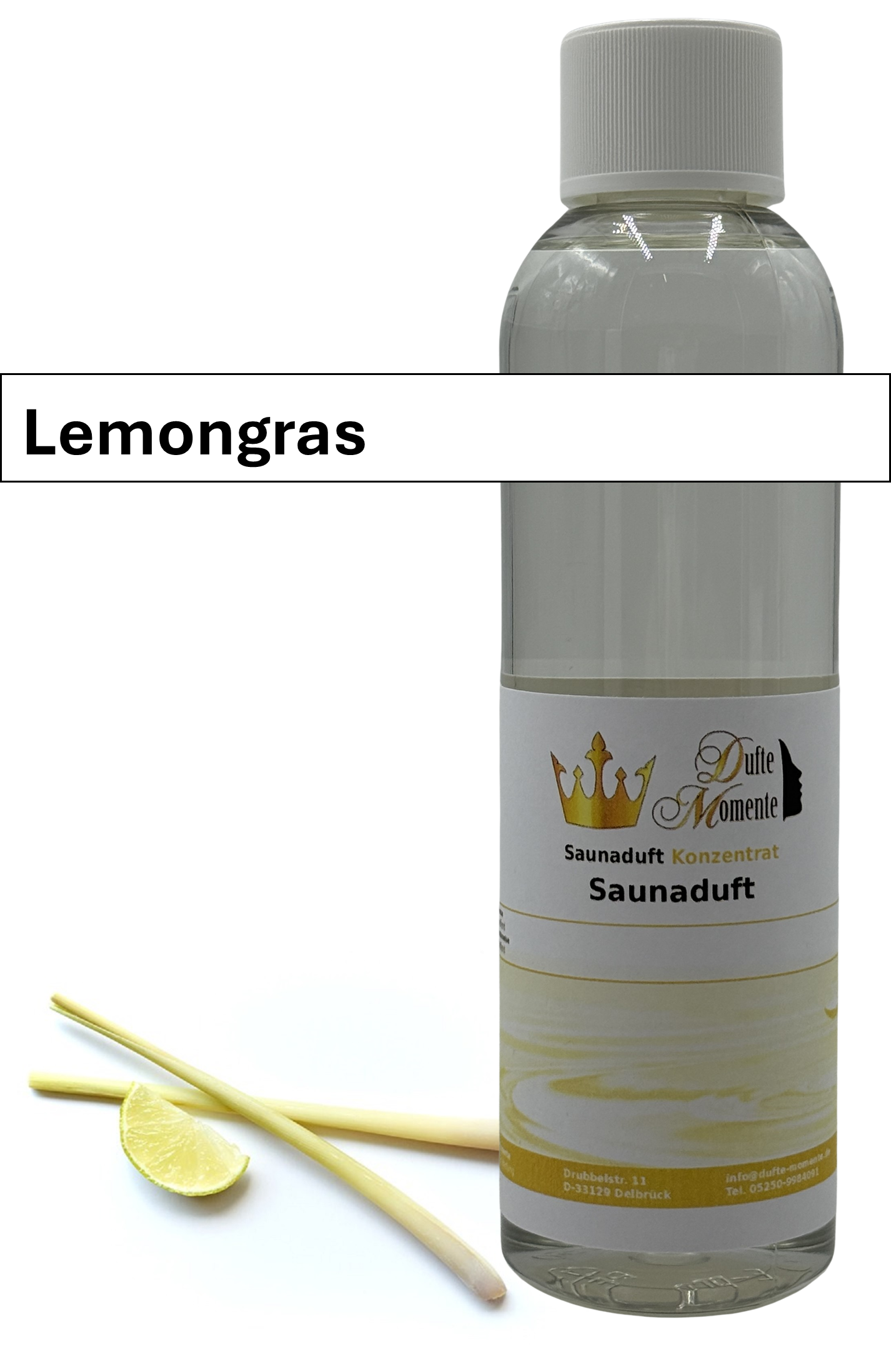 Saunaaufguss lemongras in 250ml Flasche mit Duftbanner