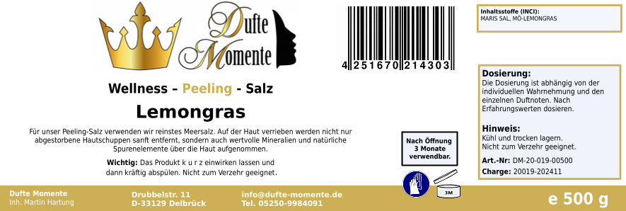 Lemongras - 500g Salz Körperpeeling, mit BIO-Meersalz