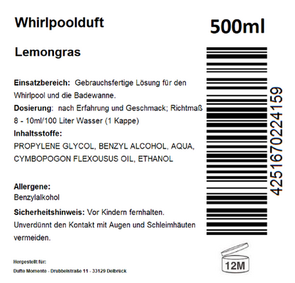 Whirlpoolduft 500 ml Etikett Lemongras