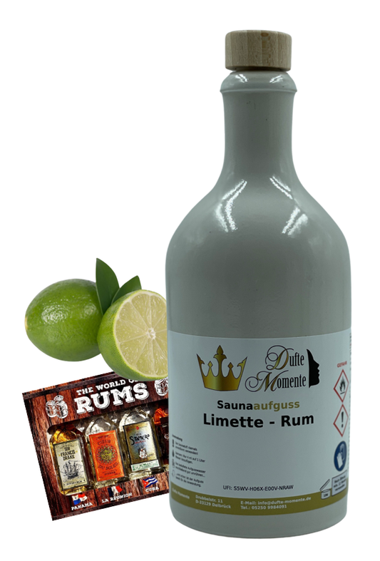 Saunaduft Konzentrat Flasche aus Steinzeug  500 ml Limette - Rum