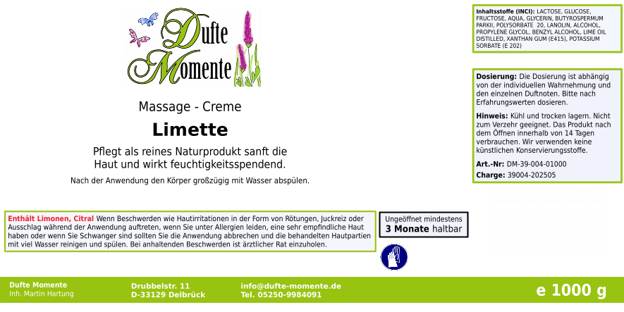 Massage-Creme Limette -  1 kg, mit hochwertiger Sheabutter