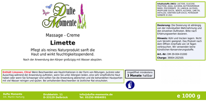 Massage-Creme Limette -  1 kg, mit hochwertiger Sheabutter