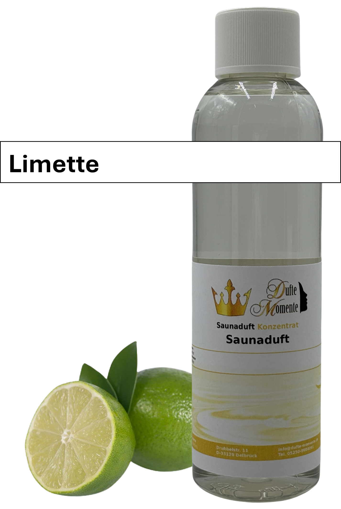 Saunaaufguss limette in 250ml Flasche mit Duftbanner