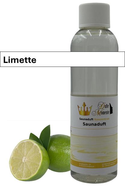Saunaaufguss limette in 250ml Flasche mit Duftbanner