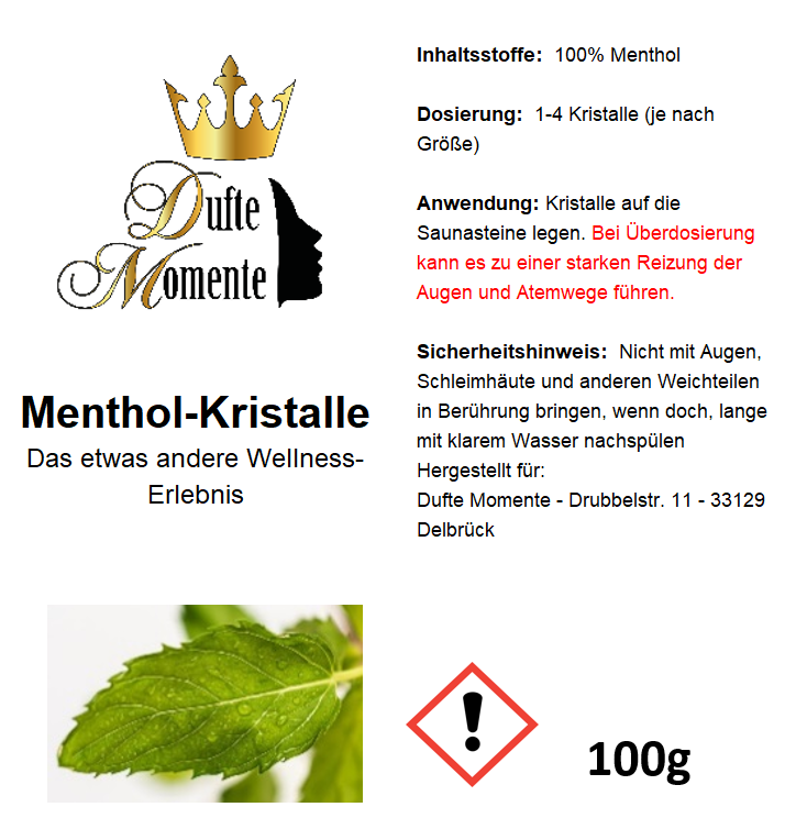 Menthol-Kristalle Etikett 100g