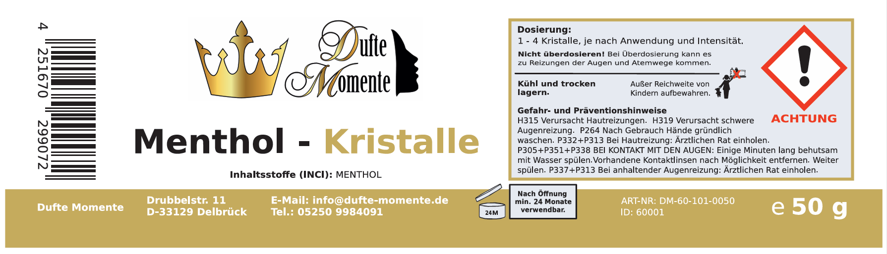 Menthol-Kristalle Etikett 50g