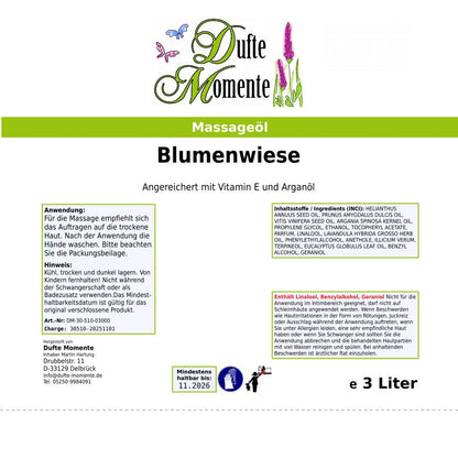 Etikett Massageöl Blumenwiese 3 Liter