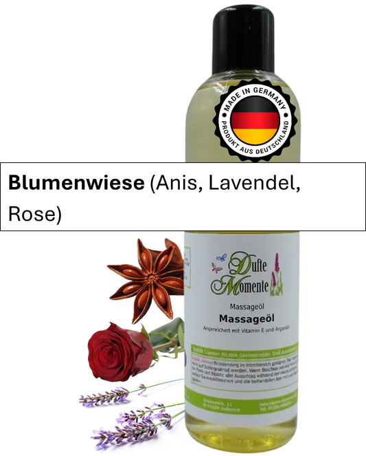 Massageöl 250ml Flasche mit Duftbanner Blumenwiese