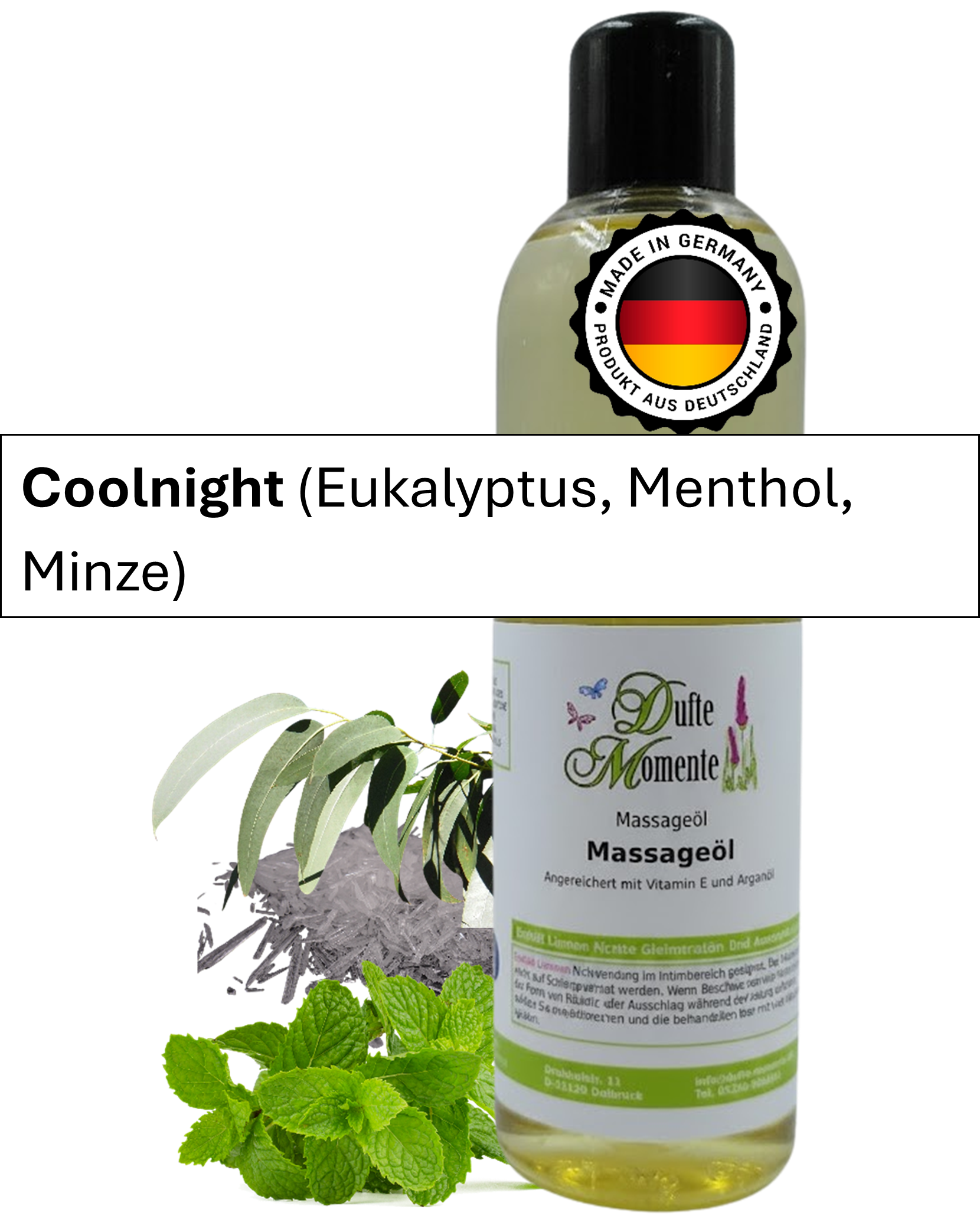 Massageöl 250ml Flasche mit Duftbanner Coolnight