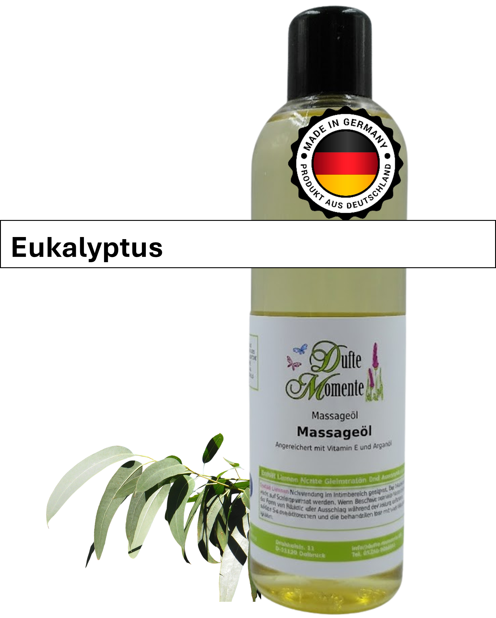 Massageöl 250ml Flasche mit Duftbanner Eukalyptus