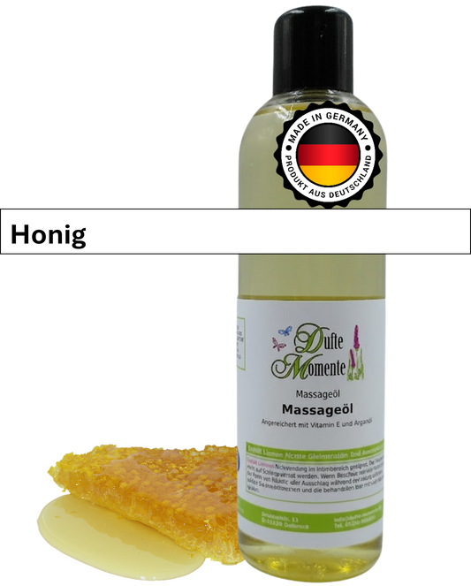 Massageöl 250ml Flasche mit Duftbanner Honig
