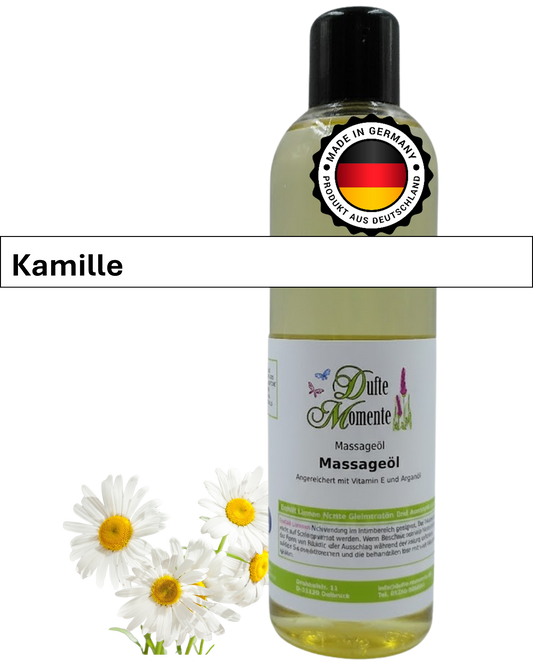 Massageöl 250ml Flasche mit Duftbanner Kamille