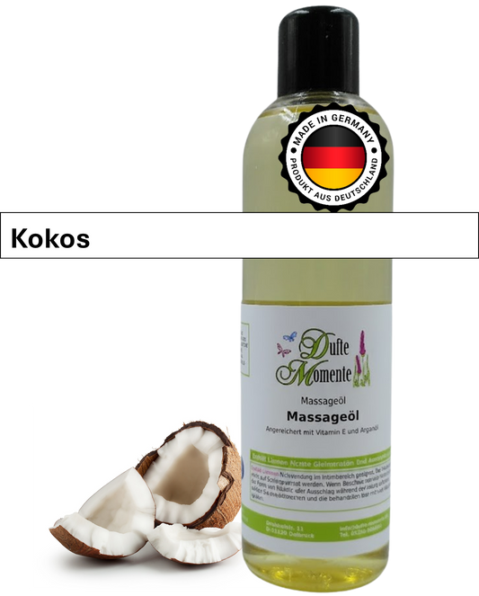 Massageöl 250ml Flasche mit Duftbanner Kokos