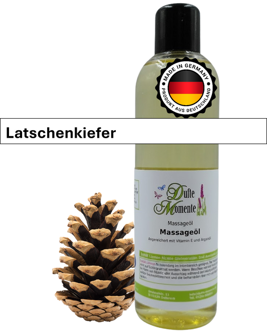 Massageöl 250ml Flasche mit Duftbanner Latschenkiefer