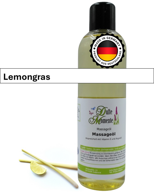 Massageöl 250ml Flasche mit Duftbanner Lemongras