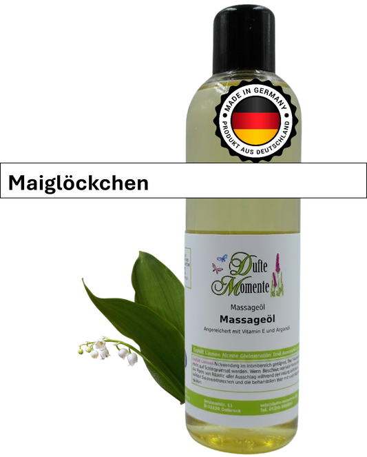 Massageöl 250ml Flasche mit Duftbanner Maiglöckchen