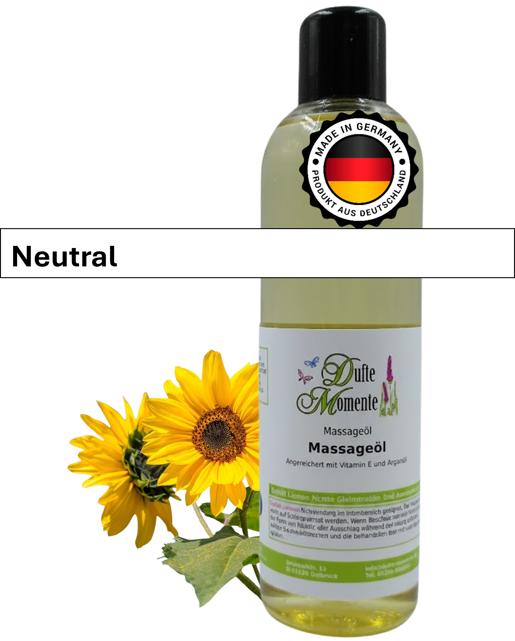 Massageöl 250ml Flasche mit Duftbanner Neutral