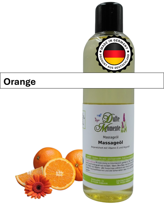 Massageöl 250ml Flasche mit Duftbanner Orange