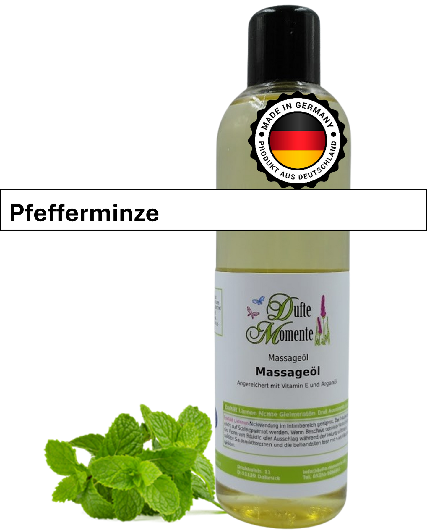 Massageöl 250ml Flasche mit Duftbanner Pfefferminze