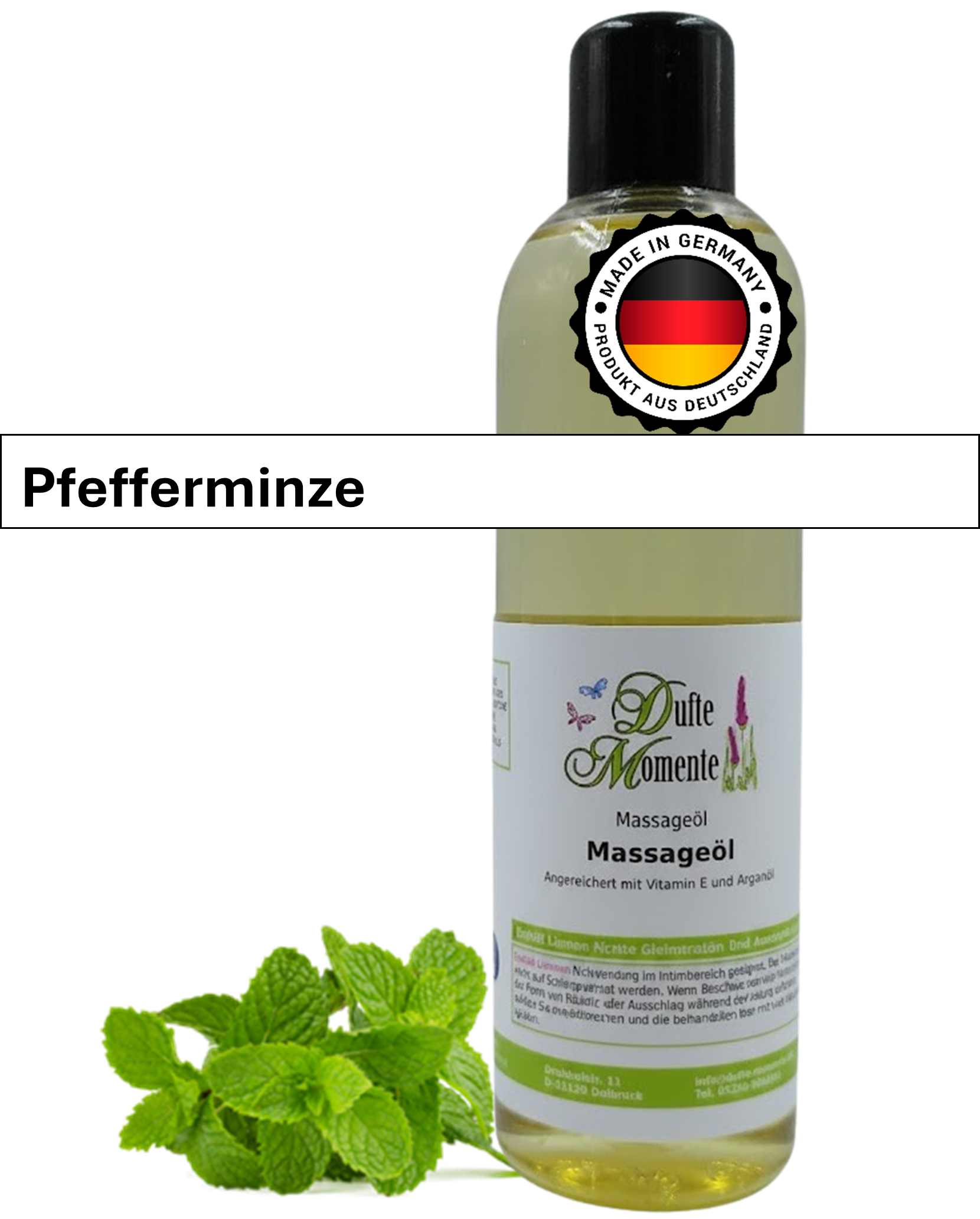 Massageöl 250ml Flasche mit Duftbanner Pfefferminze