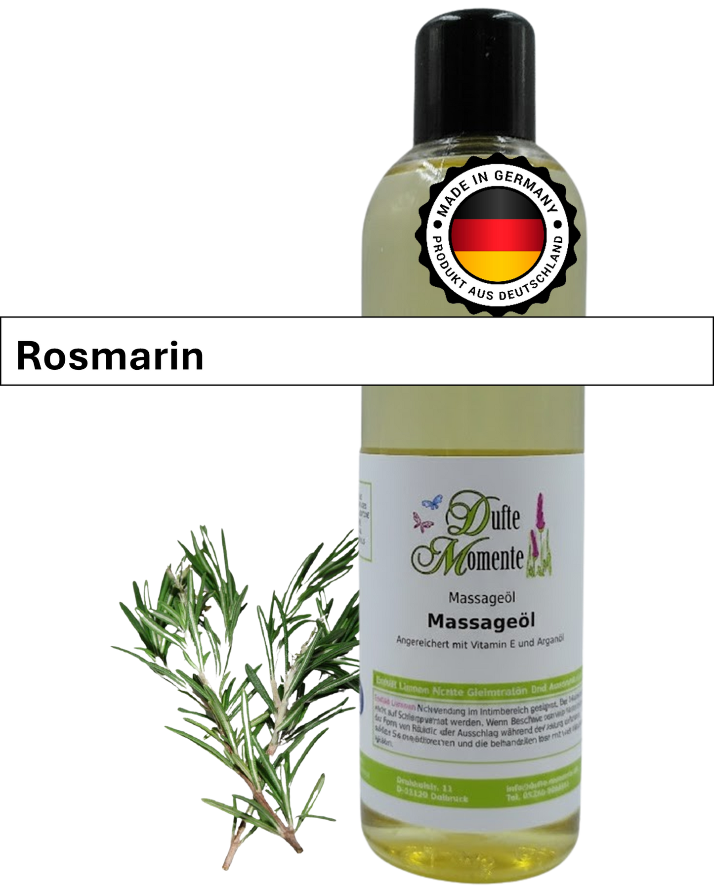 Massageöl 250ml Flasche mit Duftbanner Rosmarin