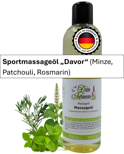 Massageöl 250ml Flasche mit Duftbanner Davor