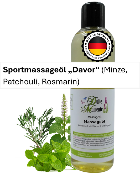 Massageöl 250ml Flasche mit Duftbanner Davor