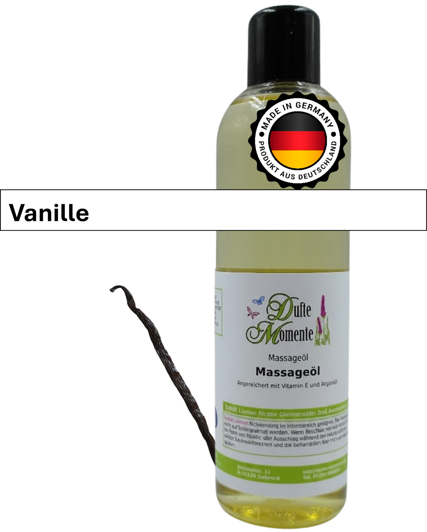 Massageöl 250ml Flasche mit Duftbanner Vanille