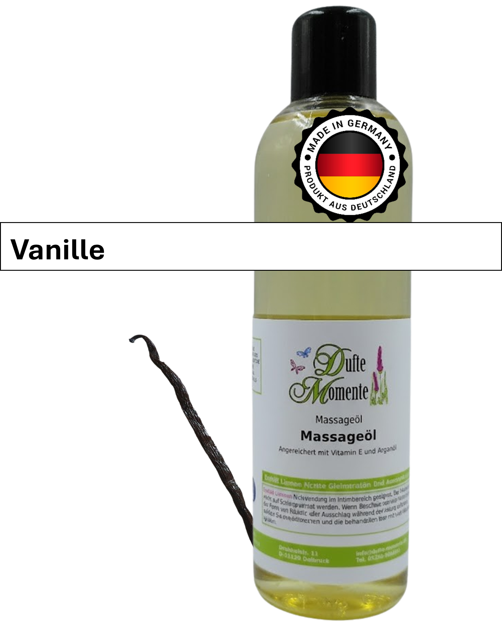 Massageöl 250ml Flasche mit Duftbanner Vanille