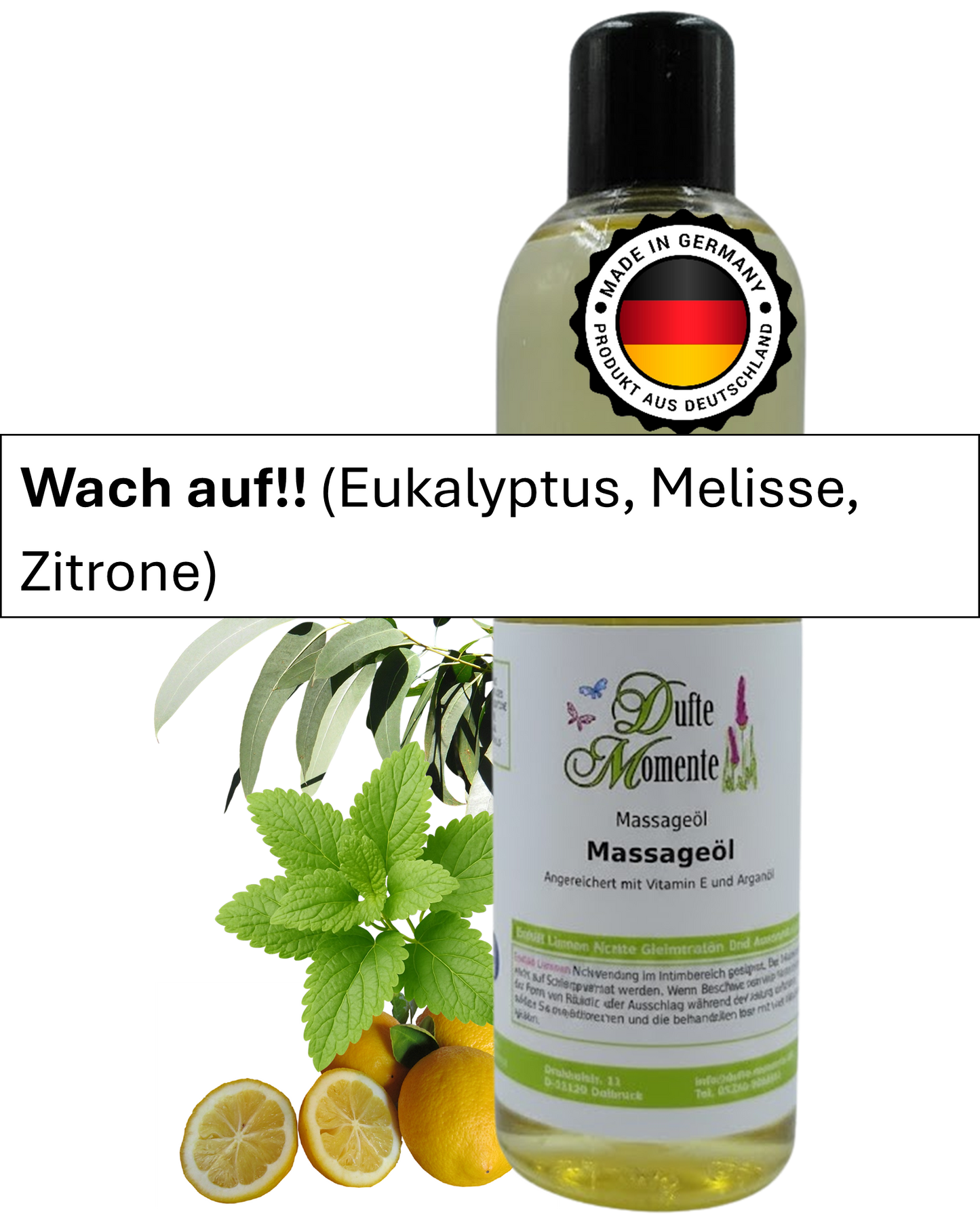 Massageöl 250ml Flasche mit Duftbanner wach auf