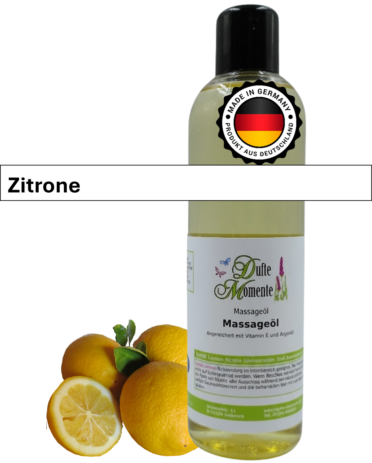 Massageöl 250ml Flasche mit Duftbanner Zitrone