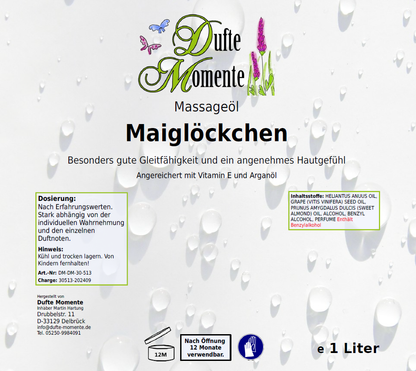 Massageöl-Etikett 1 Liter Maiglöckchen