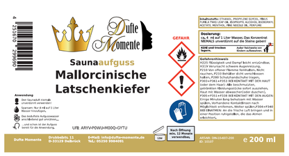 Saunaduft Konzentrat Etikett 200 ml Mallorcinische Latschenkiefer