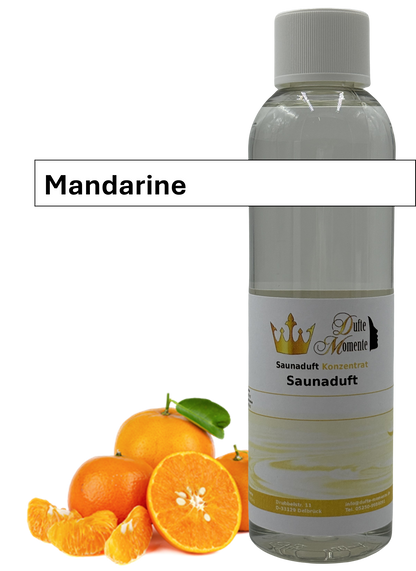 Saunaaufguss mandarine in 250ml Flasche mit Duftbanner