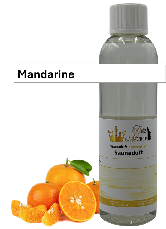 Saunaaufguss mandarine in 250ml Flasche mit Duftbanner