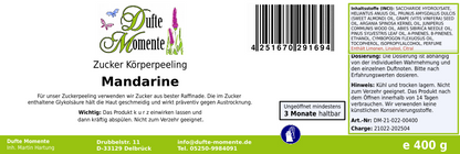 Mandarine - 400g Zucker Körperpeeling, für empfindliche Haut