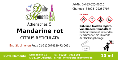 Ätherisches Öl Etikett 10 ml Mandarine rot